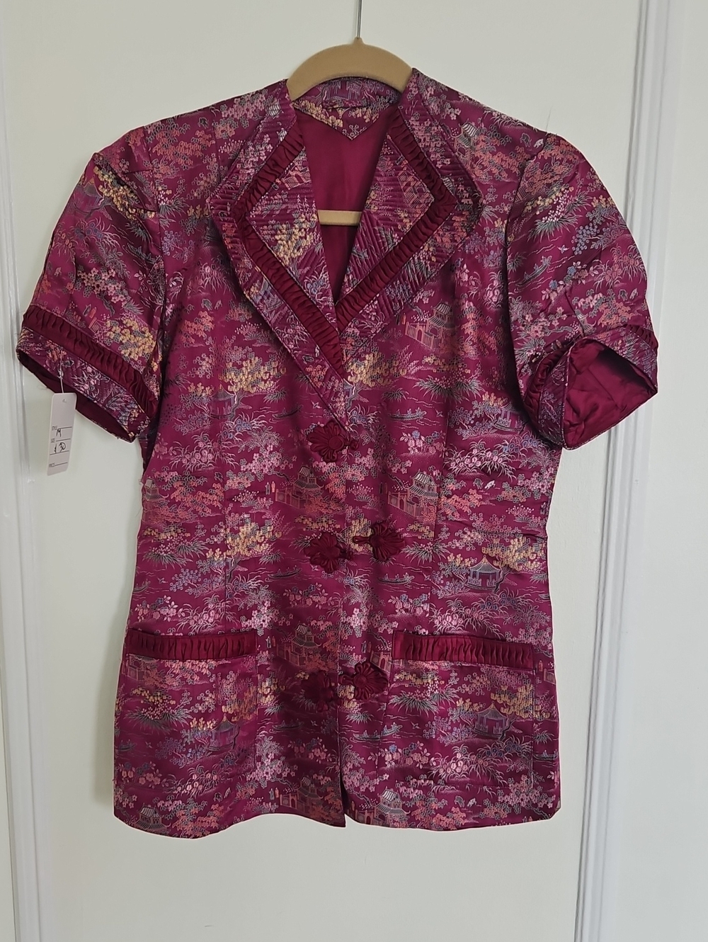 1930s Style Magenta Silk Asian Print Pants Set